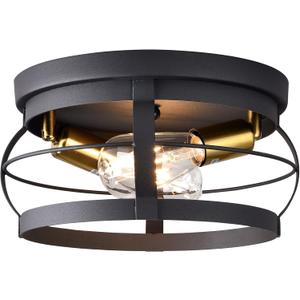 2-Light Farmhouse Flush Mount Ceiling Light,Modern Black Vintage Rustic Industrial Light Fixtures for Kitchen Dining Room Bedroom Hallway Foyer Entryway.