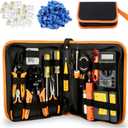 LEATBUY Network Crimp Tool Kit for RJ45/RJ11/RJ12/CAT5/CAT6/Cat5e/8P, Professional Crimper Connector Stripper Cutter, Computer Maintenance Lan Cable Pliers Tester Soldering Iron Set(Orange)