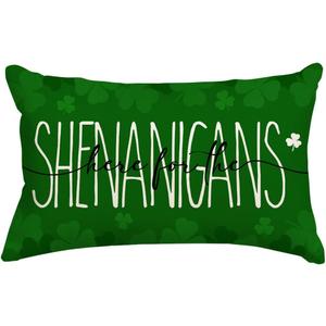 St Patricks Day Throw Pillow Covers 12x20 Inch, Here for The Shenanigans Shamrock Lumbar Cushion Cases, Spring Farmhouse Decor for Sofa Couch Outdoor(Green, 12" x 20" (Pack of 1)