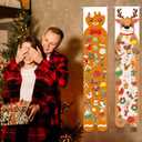 2 x 2 Pcs Christmas Door Banner Decorations Canvas Hanging Banner 36 x 7 inch Large Enamel Pin Display Porch Sign Xmas Brooch Holder for Home Office Front Door Garage Wall Hanging Decor(Elk)