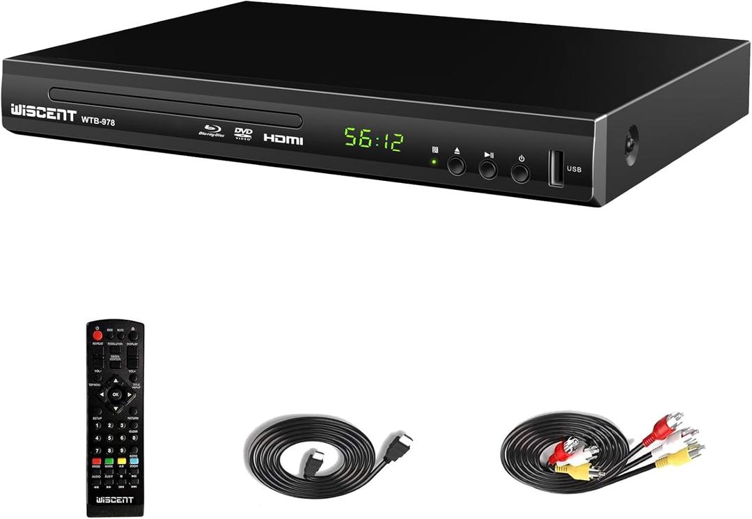 Blu Ray DVD Player, WISCENT Full HD 1080p Home Theater Disc System, Region A/1 Blu-Rays,HD Blu-Ray DVD Player for TV with Coaxial Audio/HDMI/AV/Output, USB Input, Built-in PAL NTSC