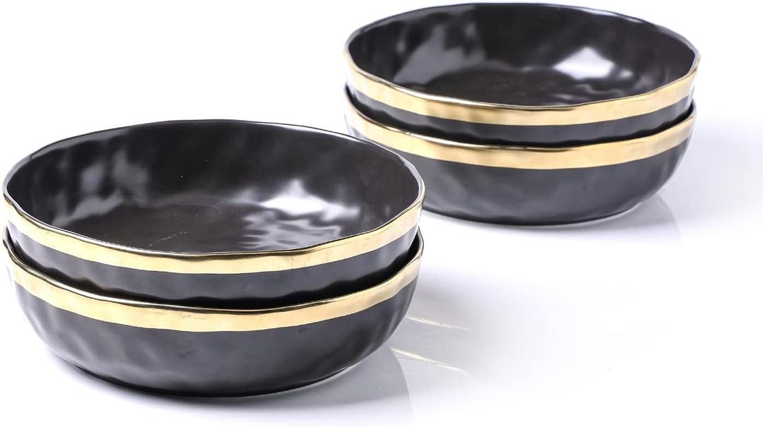 Stone Lain Florian 4-Piece Round Pasta Bowl Set, Black with Gold Rim Stone Lain Florian 4-Piece Round Pasta Bowl Set, Black with Gold Rim