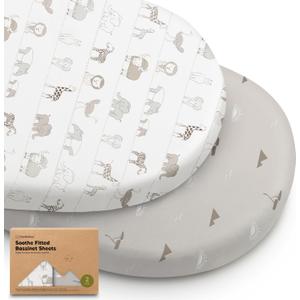 2-Pack Organic Bassinet Sheets for Girls, Boys - 100% Cotton Bassinet Mattress Sheets Compatible with Halo Bassinest Swivel Sleeper, Graco,Baby Delight,Chicco,Unisex Fitted Bassinet Sheets (Savannah)