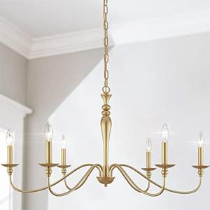 PAPAYA Farmhouse Chandelier 6-Light Gold Industrial Classic Candle Ceiling Rustic Pendant Lights Fixture for Dining Living Room Bedroom Kitchen Island Hanging Lighting