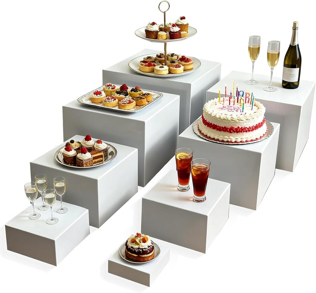 6PCS Buffet Risers,acrylic display risers,Dessert table display set.Display Racks for Gatherings,Catering,Jewelry,and Collectibles (3in to 10in white)