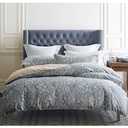 SLEEPBELLA Duvet Cover King Size, 600 Thread Count Cotton Beige & Bluish Grey Printed with Luxurious Leaves Pattern Reversible Botanical Comforter Cover Sets, Bedding Set 3Pcs (King, Beige Paisley)