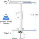 suptek Clamp-on Speaker Stand Desk Mount Set, Height Adjustment, Tilt, Swivel, 9.6 x 8.8 inch Trays, Universal Audio Holders for Computer and Bookshelf Speakers, Elevated Sound, 2 Pack, White, SDM001W