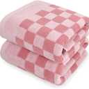Jacquotha Soft Bath Towels for Bathroom Beach Pool (Pink Checkered), Quick Dry Cotton Shower Towels Set of 2, Cute Funny for Her Women Girls, 27.5x55 Inches