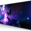 SANWUMIAN Gaming Mouse Pad, Large Mouse Pads for Women, Non-Slip Rubber Base Mousepad, Keyboard Mouse Mat, Desk Pad with Stitched Edges, 31.5x11.8inch, Purple Butterfly