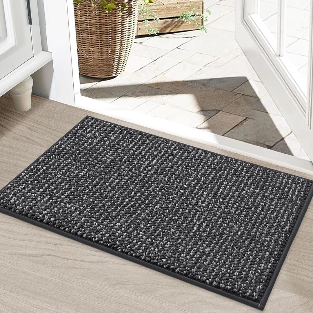 BEQHAUSE Dirt Trapper Door Mat 20" x 32", Non-Slip Washable Doormats Entrance Mat, Dirt Resistant and Absorbent Welcome Mat, Low Profile Floor Mats for Front Back Door and Entryway, Charcoal (1'8" x 2'8" (Rectangular))