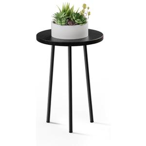 Plant Stand Indoor 1Pack: Corner Wood 20 Inch Plant Stand Mid Century Modern Decor - Small Round Plant Table for Indoor Plants - Outdoor Plant Holder for Patio Living Room Bathroom Office (Black)