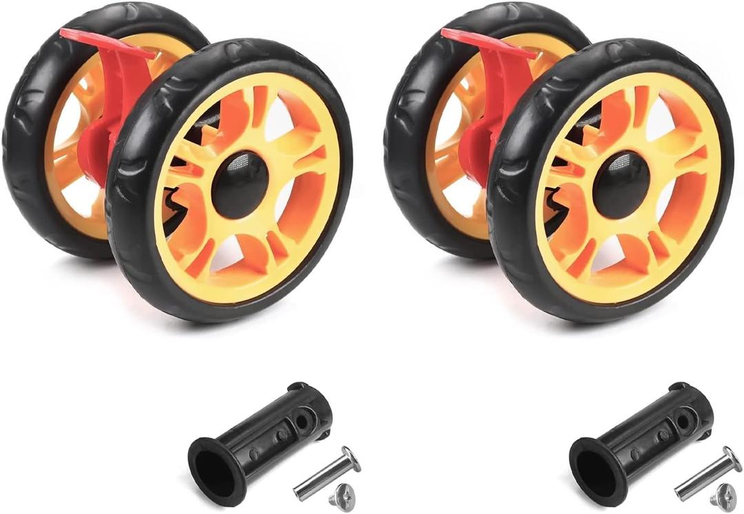 MroMax 2Pcs 4.72 Inch Stroller Wheel Set, 120mm x 25mm With Brake, for 19mm Circular Pipes, Plastic Replacement for Pet Stroller Black & Yellow
