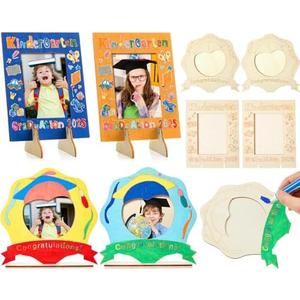 DoubleFill 8 Pieces Kindergarten Graduation Picture Frame Preschool Graduation Crafts DIY Wooden Photo Frame Gifts for Party Favor Decorations Classroom Activities (Round, Rectangle)