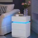 VASAGLE Nightstands with LED Lights, Set of 2, Adjustable Light Colors, Bedside Tables, Side Tables with 3 Drawers, Modern Style, 13.8 x 15.7 x 21.7 Inches, Cloud White ULET799T12, 2 PACK