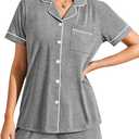 SWOMOG Womens Pajama Set Short Sleeve 2 Piece Soft Sleepwear Y2K PJ Lounge Button Down Cute Printed Comfy Loungewear (Medium, Grey)