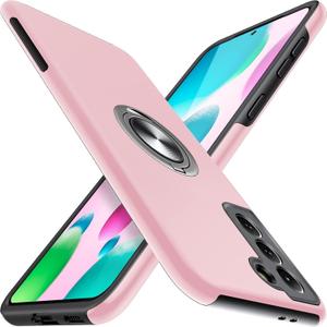 JAME Designed for Samsung Galaxy S21 Case (Not for S21 Plus & S21 Ultra), Slim Tough Rugged Shockproof Protective Case with Metal Ring Kickstand for Samsung Galaxy S21 6.2 Inch, Pink