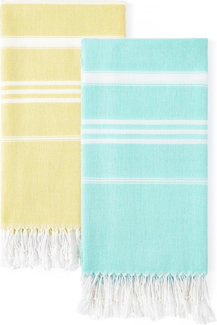 2 Packs Cotton Turkish Beach Towels Quick Dry Sand Free Oversized Bath Swim Pool Towel Extra Large Xl Big Blanket Adult Travel Essentials Cruise Accessories Must Haves Clearance Vacation Stuff (Thinner Set Aqua Yellow)