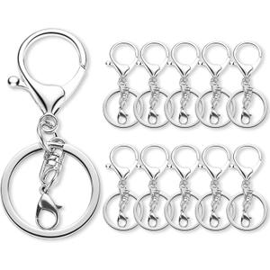 10 Pack a Set Metal Lobster Claw Clasps and Key Rings, Key Chain Accessories, Keychain Making kit for Keys, Art Crafts, Jewelry Making, Silver