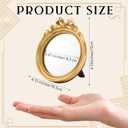 Threehoney 4 Pack Small Vintage Gold Mirror 4.1" Round Portable Bow Mirror for Women Make up Dressing Bedroom Table Decoration