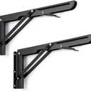 Sumnacon Sturdy Folding Shelf Brackets - Heavy Duty Metal Triangle Table Bench Folding Shelf Brackets, 2 Pcs Folding Shelf Hinge Wall Mounted (12 Inch, Black)