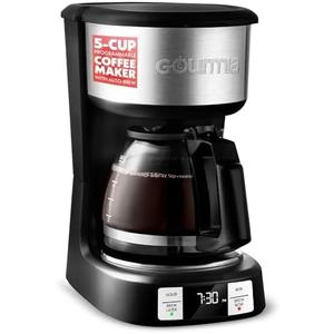 Gourmia GCM3518 5-Cup Programmable Drip Coffee Maker, Brew Later Timer, Adjustable 4-Hr Keep Warm, Pause & Serve, Freshness Timer, 700 W Compact Glass Carafe, EZ-View Water Window