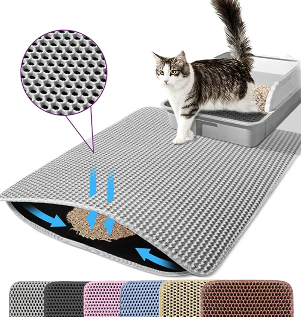 Cat Litter Mat, 24x18 Inches Large Double Layer Honeycomb Cat Litter Trapping Mat, Non Slip Waterproof Urine Proof Cat Litter Box Mat for Floor, Kitty Litter Rug, Cat Supplies, Gray