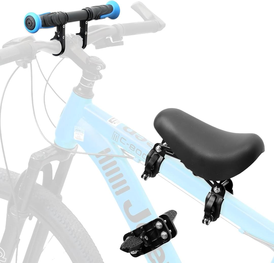 Kids Bike Seat Child Bike Seat Bicycle Seats for Children 2-5 Years Front Mount Kid Bicycle Seat Kids Bicycle Seats with Foot Pedals Front Mount with Handlebar Attachment Detachable