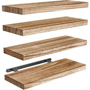 AMADA HOMEFURNISHING Floating Shelves, Paulownia Wood Wall Shelves for Living Room/Bedroom/Kitchen/Home Office, Wood Floating Shelf for Home Storage & Organization Set of 4 15.75" L x 5.91" W x 0.98"H
