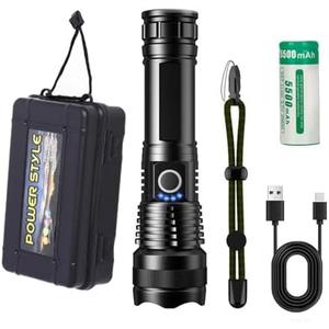 Yttrtitan 2025 Ultimate Survival Flashlight, Rechargeable LED Waterproof Flashlights 90,000 High Lumens with 5 Modes for Emergency Security Home Camping Hiking