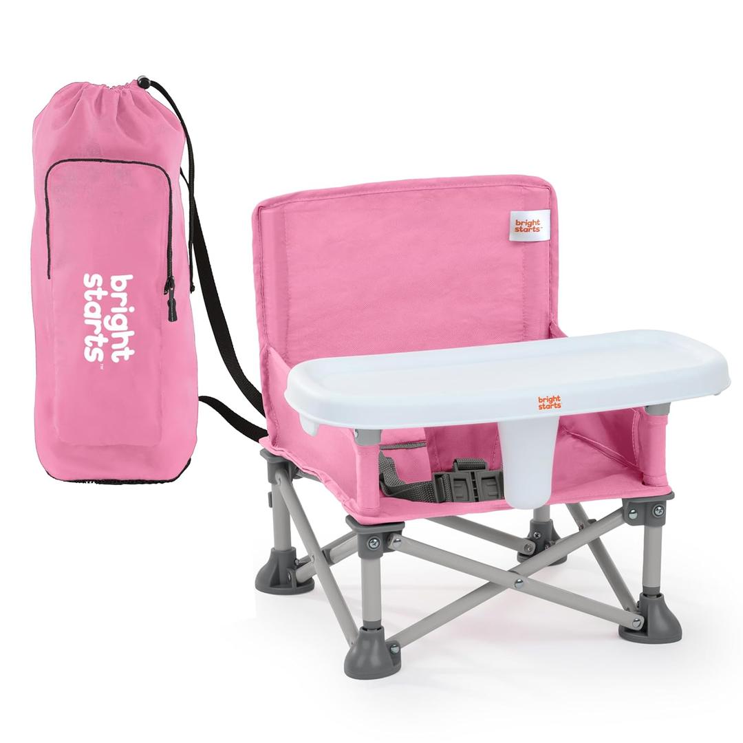 Bright Starts Pop 'N Sit Portable Booster, Indoor/Outdoor Use, Floor Seat with Feeding Tray, Pink, 6 Mos - 3 Yrs (1 Count (Pack of 1))