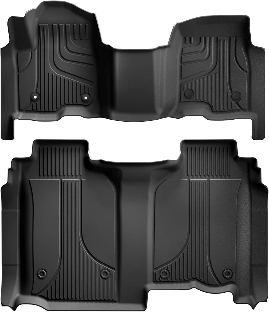 AOMSAZTO Floor Mats for 2019-2026 Chevy Silverado 1500 / GMC Sierra 1500, 2020-2026 Silverado/Sierra 2500HD / 3500HD Crew Cab, 1st & 2nd Row All Weather Liners