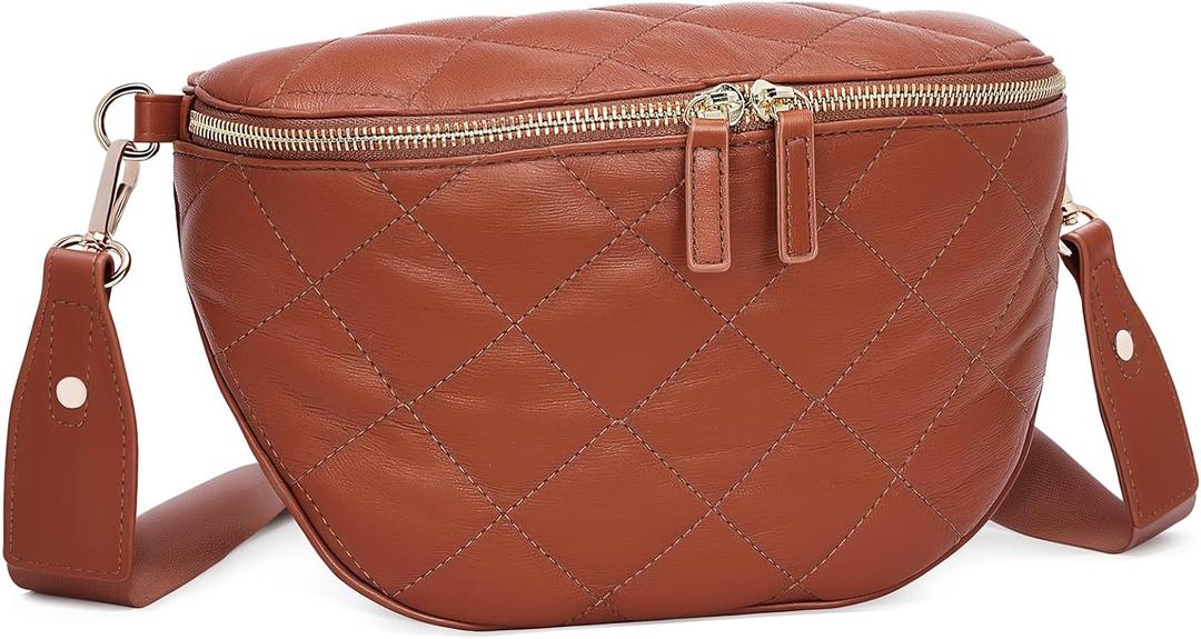 MOLSHINE Women's Quilted Crossbody Bum Bags, Trendy Puffer Belt Sling Bag Shoulder Waist Pack Chest Fanny Pack Purse (Brown)
