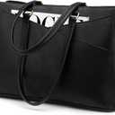 LOVEVOOK Laptop Tote Bag for Women 15.6 Inch Waterproof Leather Computer Bags Business Office Work Briefcase, Black