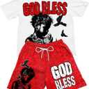 Men's 2 Piece Tracksuits Set Short Sleeve Cartoon Bear Graphic Tees and Camo Shorts Gym Clothes (XL)