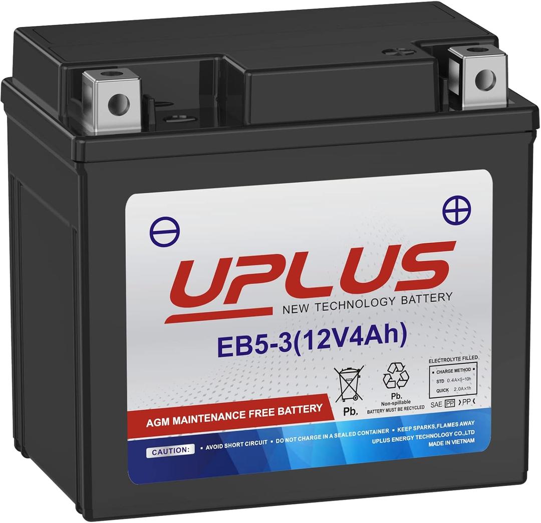 UPLUS YTX5L-BS ATV Motorcycle Battery, EB5-3 Maintenance Free 12V 4Ah SLA Batteries Scooter AGM Battery, Replacement for GTX5L-BS, ETX5L-BS, CTX5L-BS, BTX5L-BS, PTX5L-BS, AGM12-5, YTZ5S-BS (YTX5L-BS(12V 4Ah))