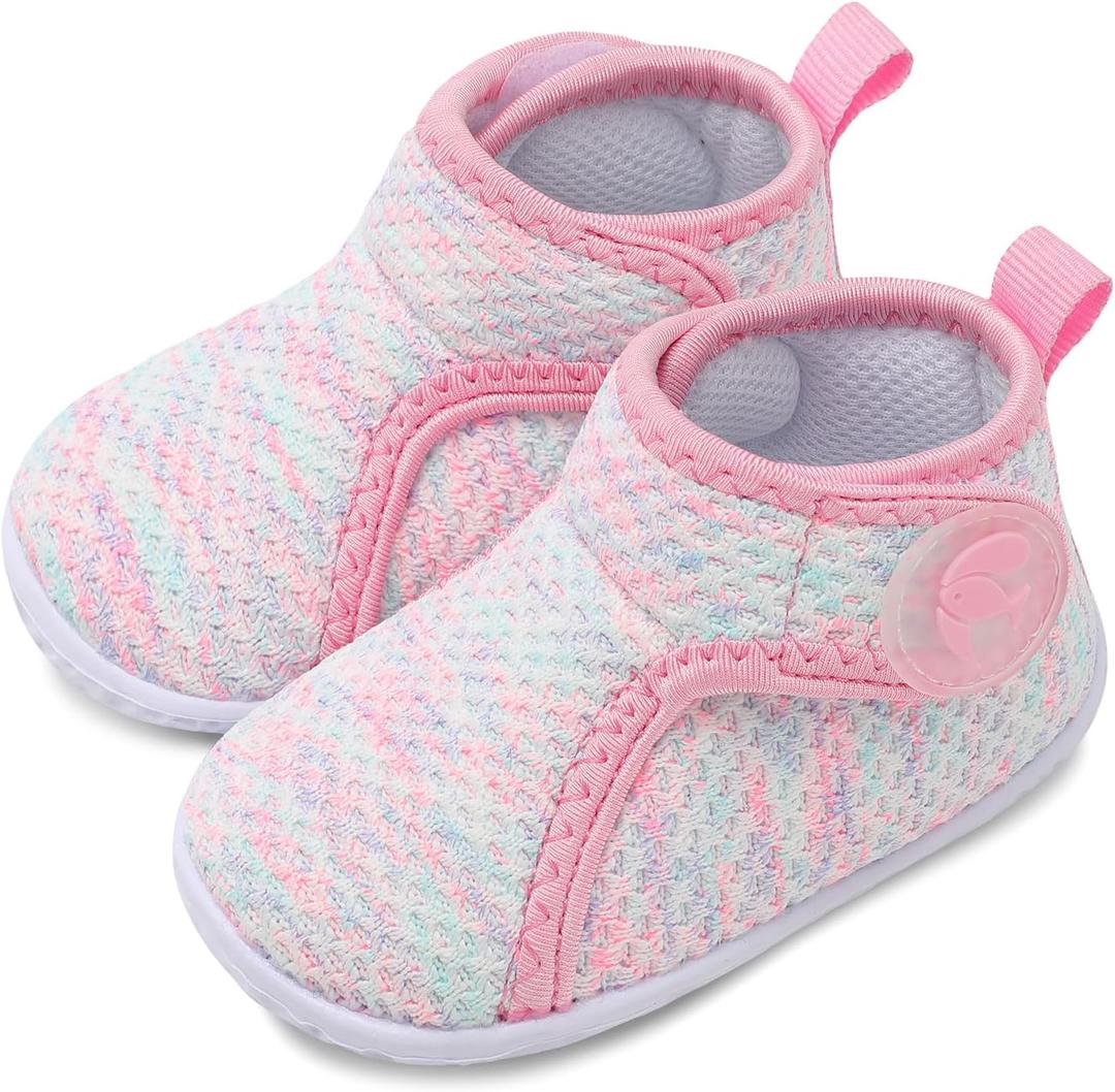 FEETCITY Lightweight Baby Sock Shoes Baby Walking Shoes Boys Girls Infant High-Top Shoe 12-18 Months (Pink White)