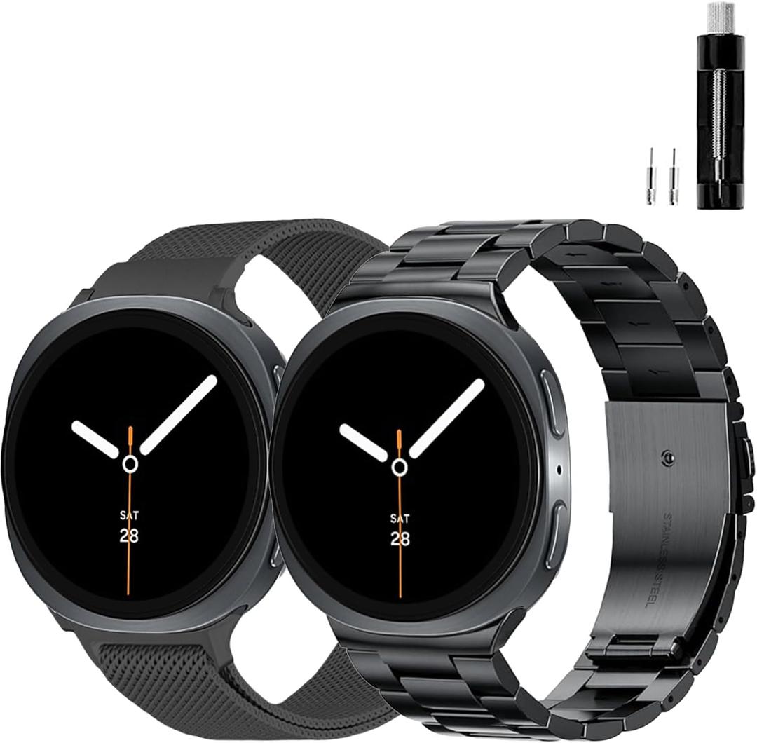 GOLDTOLUCK Stainless Steel Band Compatible with Samsung Galaxy Watch 8 7 6 5 4 Classic FE Pro 40mm 44mm 46mm 43mm 47mm 45mm 42mm 20mm Men Women Milanese Replacement Metal Elegant Casual (Black&Black)