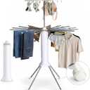 Clothes Drying Rack Foldable with Rolling Wheels, Portable Laundry Drying Rack with 16 Aluminum Arms, Stable 4-Leg Base, 360° Rotating Design for Indoor Outdoor (Double-tier without shoe rack)