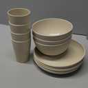 11 pcs Kids Wheat Straw Dinnerware Sets, Wheat Straw Plates and Bowls Set for 4 Microwave Safe (Beige)