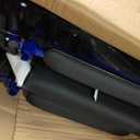 Medline Lightweight Foldable Transport Wheelchair with Handbrakes and 12-Inch Wheels, Blue Frame, Black Upholstery