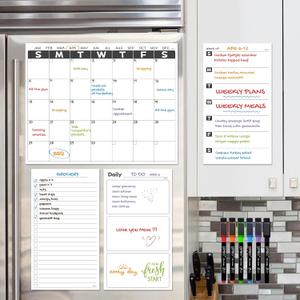 JJPRO Non-Magnetic Dry Erase Calendar for Fridge, Reusable Monthly Calendar,Weekly Planner,Daily/to Do List Whiteboard Bundle -14.5"x11.5" Reusable Monthly Planner Sticks to Wall, All Smooth Surfaces