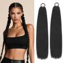 2 Packs Long Braided Ponytail Extensions with Hair Ties Natural Soft Synthetic Hair Piece for Black Women Straight Wrap Around Hair Extensions Ponytail (Black, 24 Inch (Pack of 2))