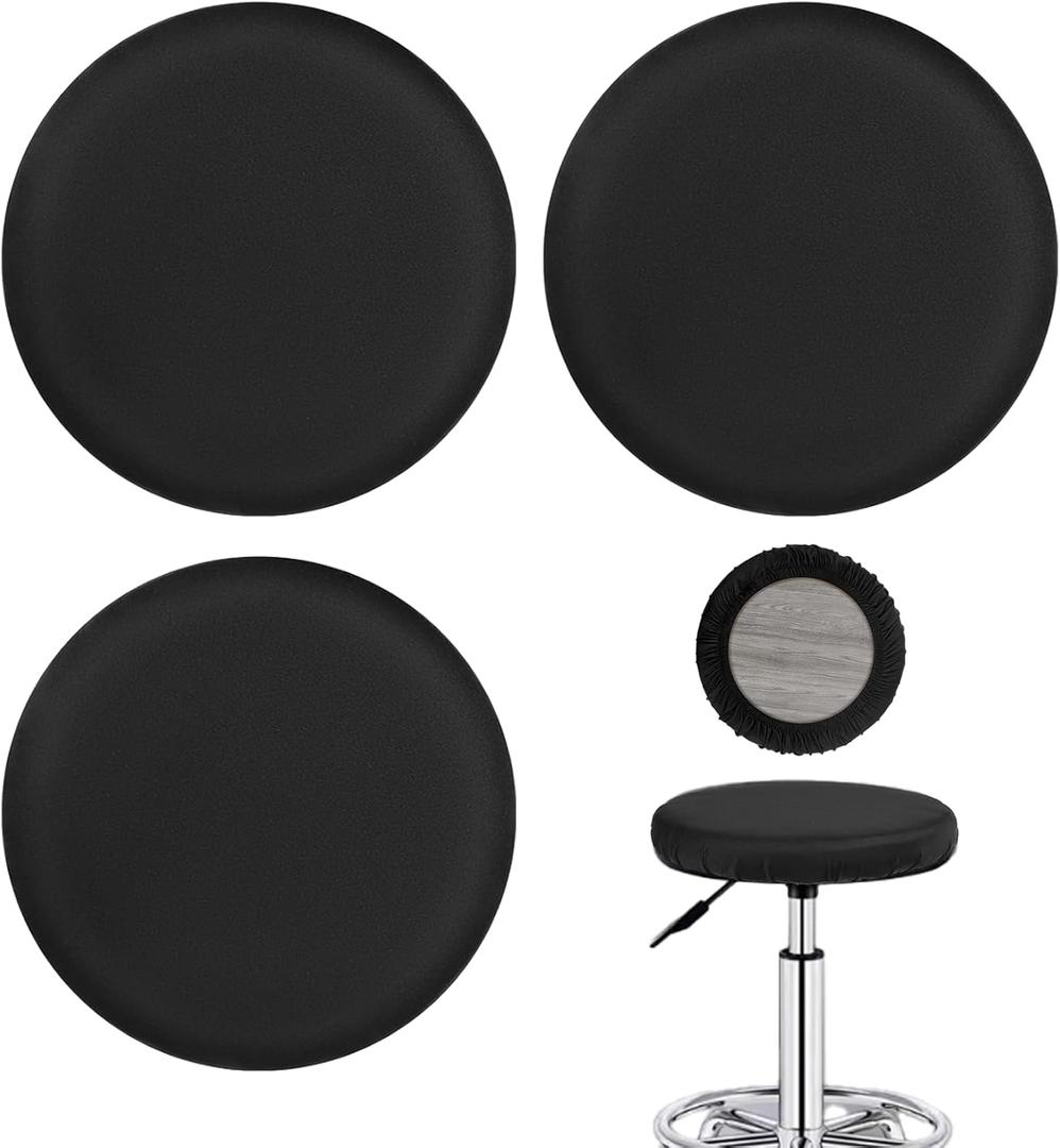 3 Pcs Round Bar Stool Covers, Elastic Seat Protector, 11-15 Inch Diameter, Black