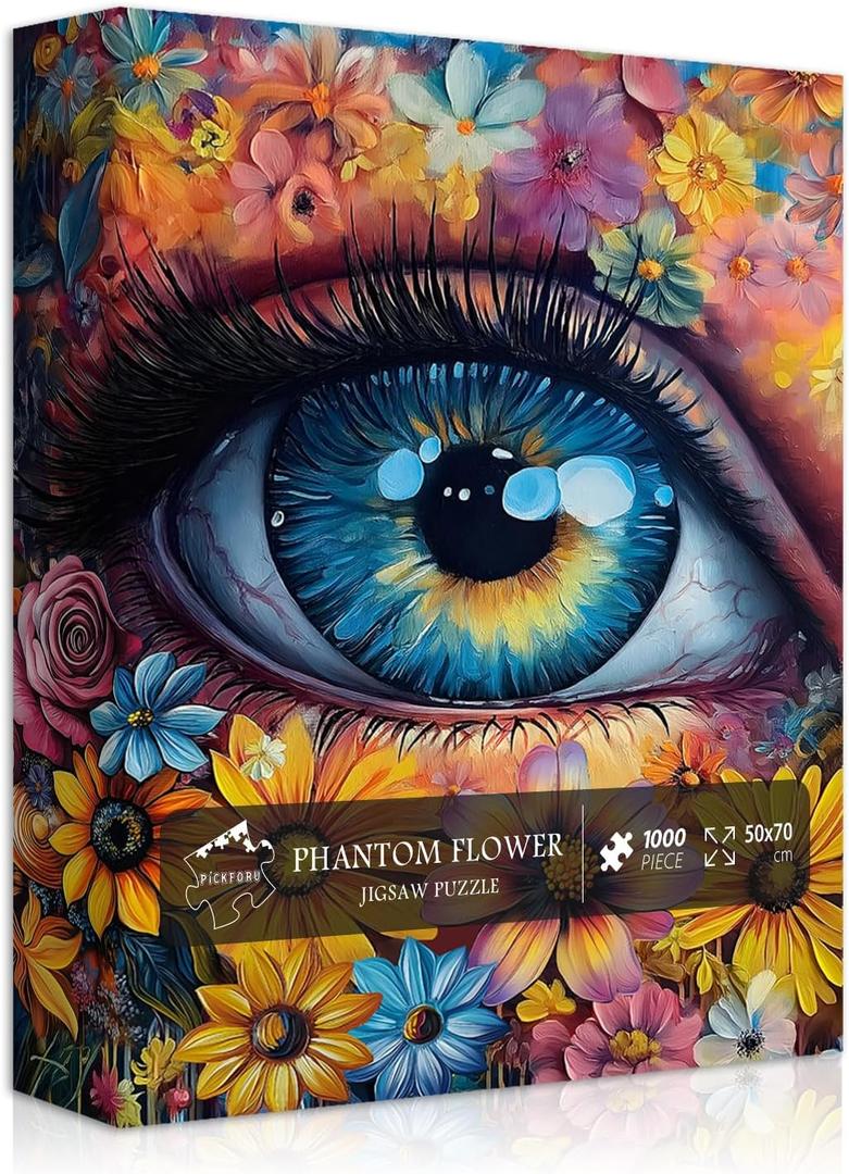 Impossible Puzzle for Adults 1000 Pieces, PICKFORU Eye Flower Vintage Jigsaw Puzzle Abstract Art, Hard Difficult Challenge for Adults