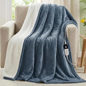 Degrees of Comfor Heated Throw Blanket - Soft Flannel Electric Throws with 6 Heat Settings and 4-Hour Auto Shut-Off - Warm Gifts for Grandma - Blue, 50x60'' - ETL Certified