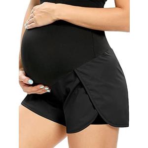 AMPOSH Women's Maternity Workout Shorts Over Belly Buttery Soft Athletic Yoga Running Shorts with Pocket, Size M