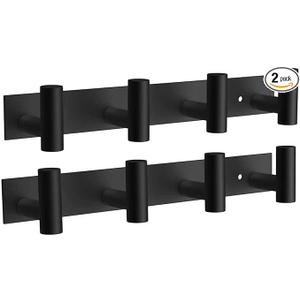 VAEHOLD 2PACK Hat and Coat Wall Mount Rack - 4 Hooks for Robes, Bags, Keys, and Towels - Bathroom Towel Hanger Organizer -Black