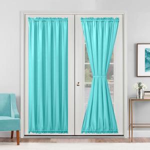 Hiasan French Door Curtains Privacy, Rod Pocket Semi Sheer Front Curtain for Door Window, 1 Panel (Aqua, W 52 inch x L 72 inch)