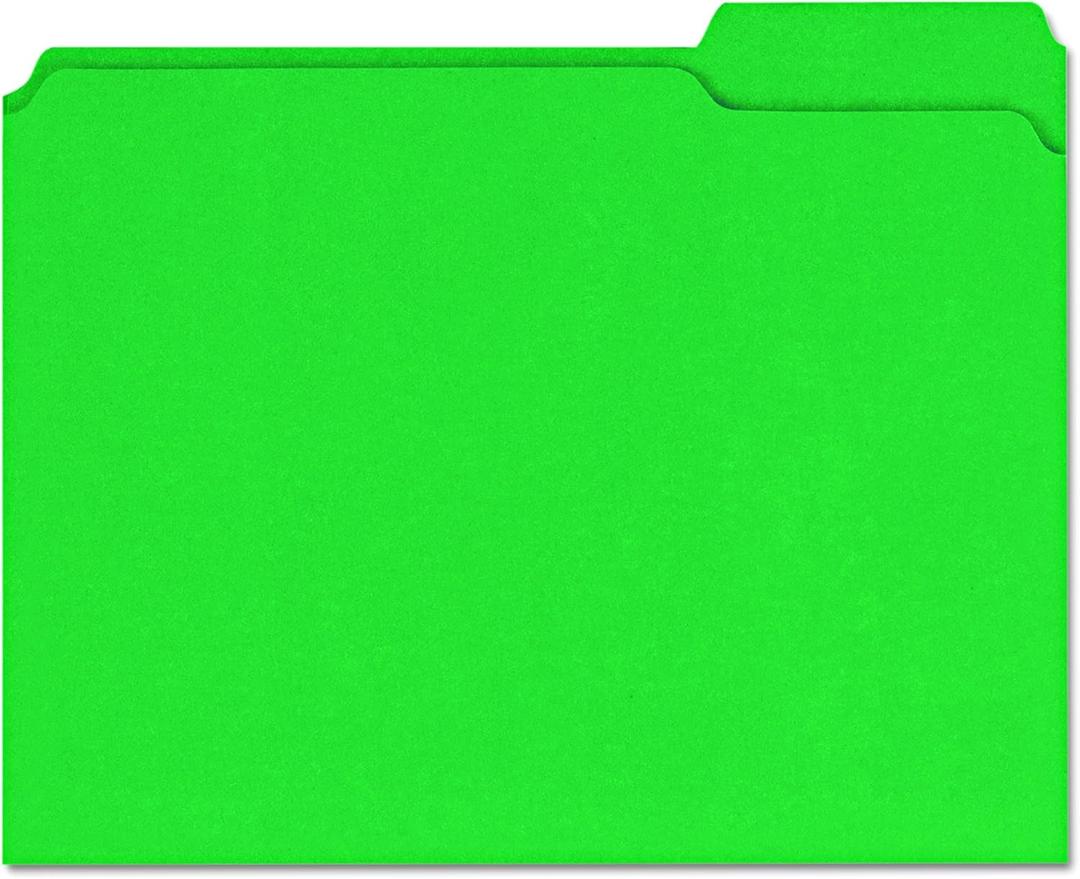 Universal 16162 Colored File Folders, 1/3 Cut Assorted, Two-Ply Top Tab, Letter, Green (Box of 100)