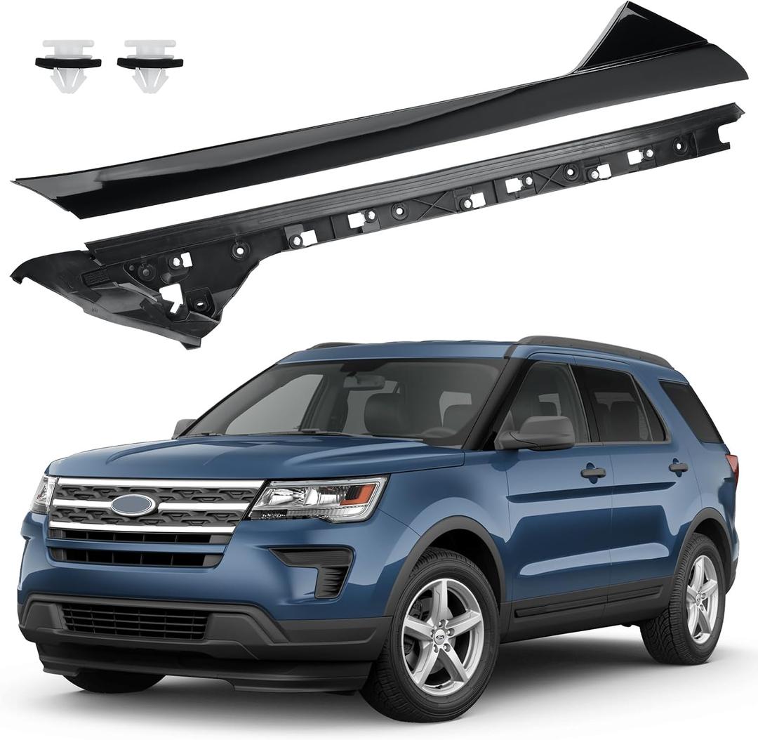 Windshield A-Pillar Molding Trim Kit Compatible with Ford Explorer 2011-2019,Front Outer & Inner Left Driver Side,BB5Z-7803137-AA BB5Z-7803137-AB 926-450 BB5Z-7803145-AA,  Glossy Black, Outer & Inner(Left)
